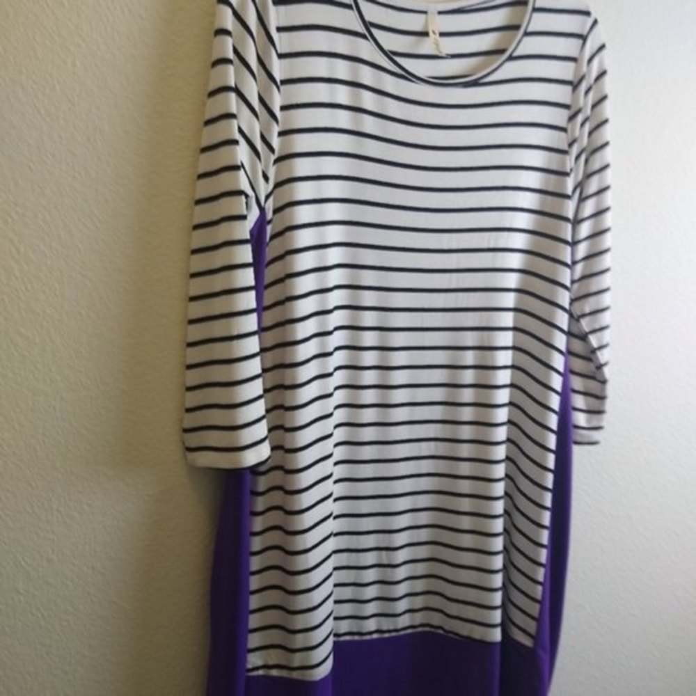 42 Pops Purple Stripe Contrast Raglan Sleeve Swing Top Pockets S - Picture 5 of 8
